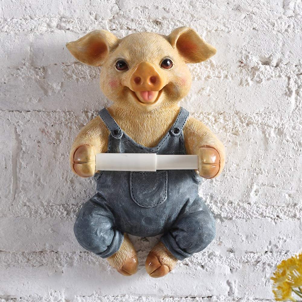 EdirFtra Toilet Roll Holder, Wall Mount Resin Tissue Holder Scarf Holder, Creative Doll Piggy Sroll Tissue Holder 33cm,A