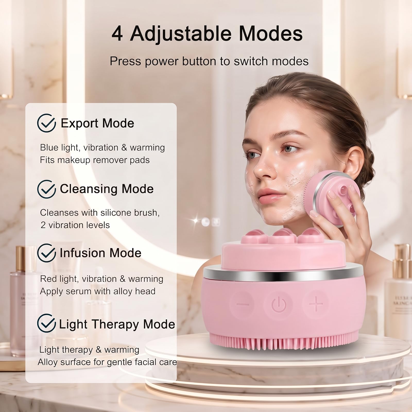 Cepillo eléctrico de limpieza facial, limpiador facial recargable de 3 velocidades, cepillo de limpieza facial de silicona impermeable IPX7 con 4 modos de cuidado de la piel, para limpieza profunda y