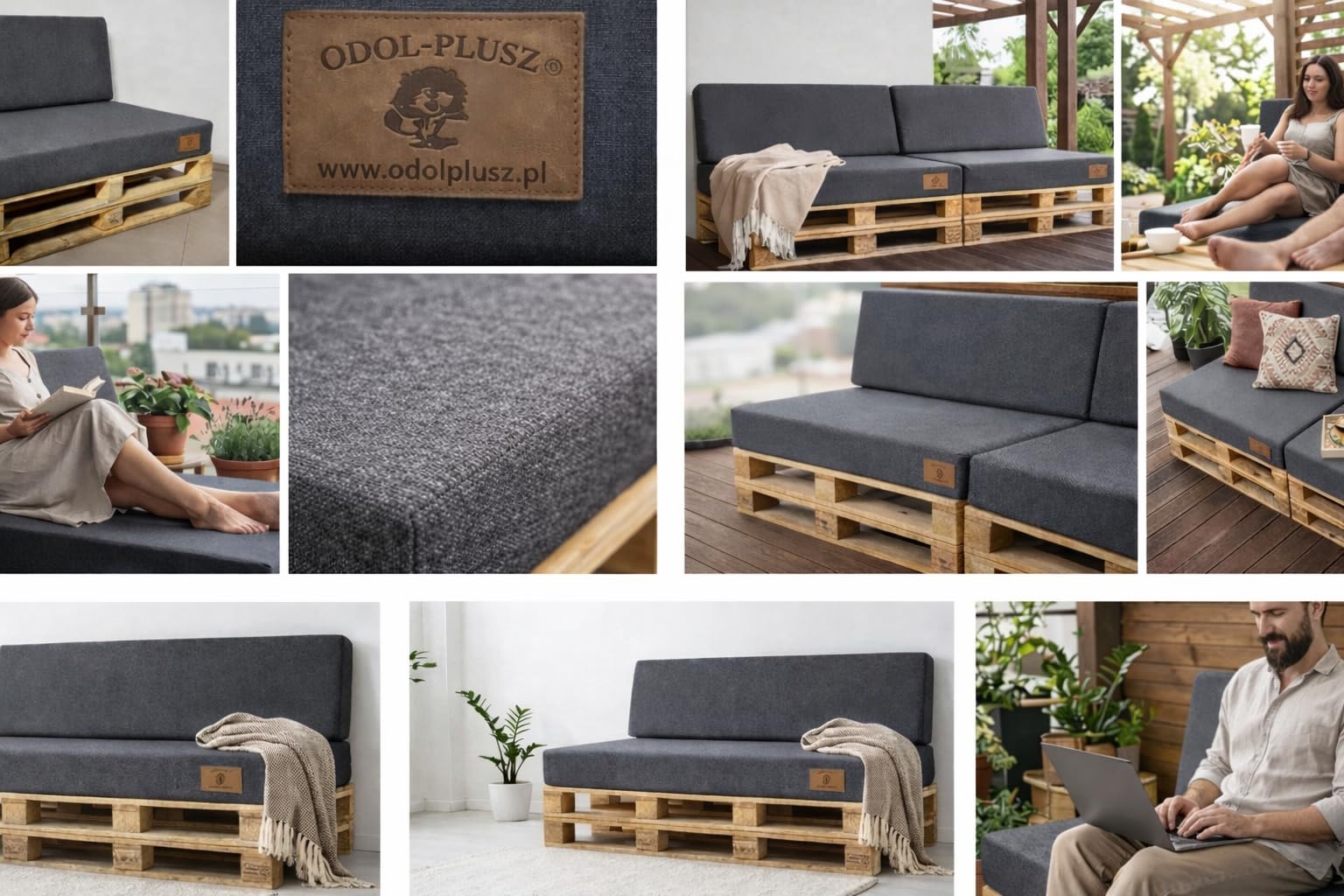 Odolplusz Juego de cojines para palés, 120 x 80 cm, gris, impermeable y resistente a los rayos UV, cojín de asiento y respaldo para palés europeos (gris oscuro)