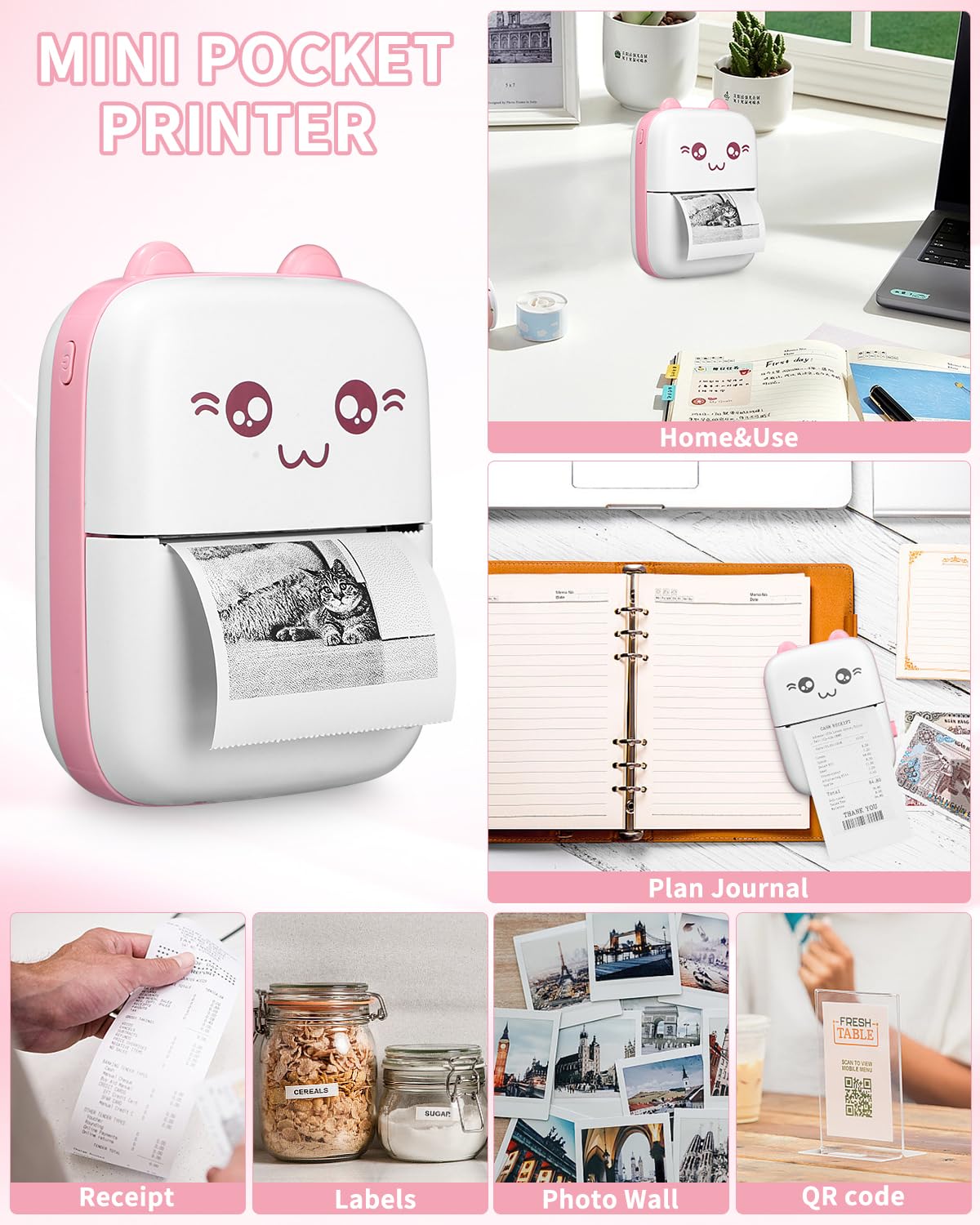 Stampante Termica Portatile Bluetooth Zounin - Con 13 Rotoli Carta 5 Colori Per Appunti E Disegni