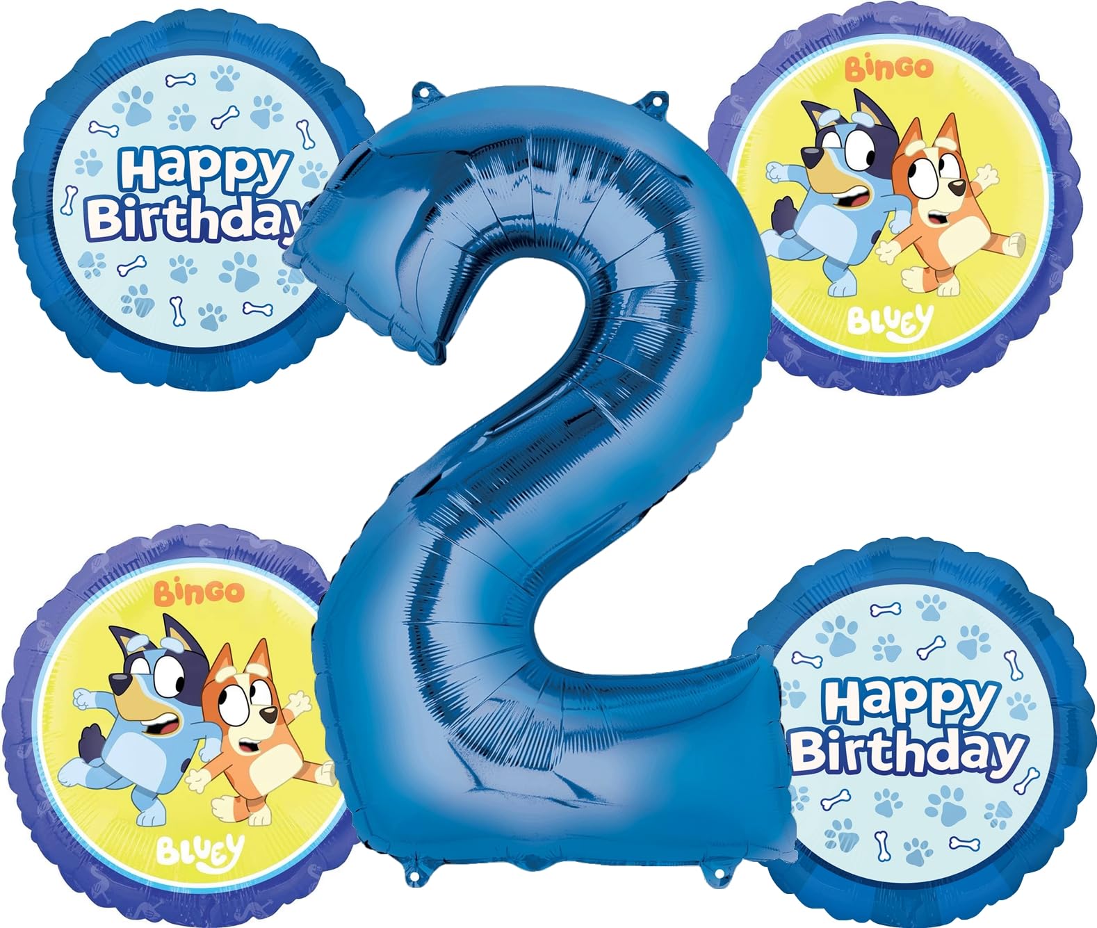 Anagram Bluey 2nd Birthday Party Supplies 5pc Foil Balloon Bouquet