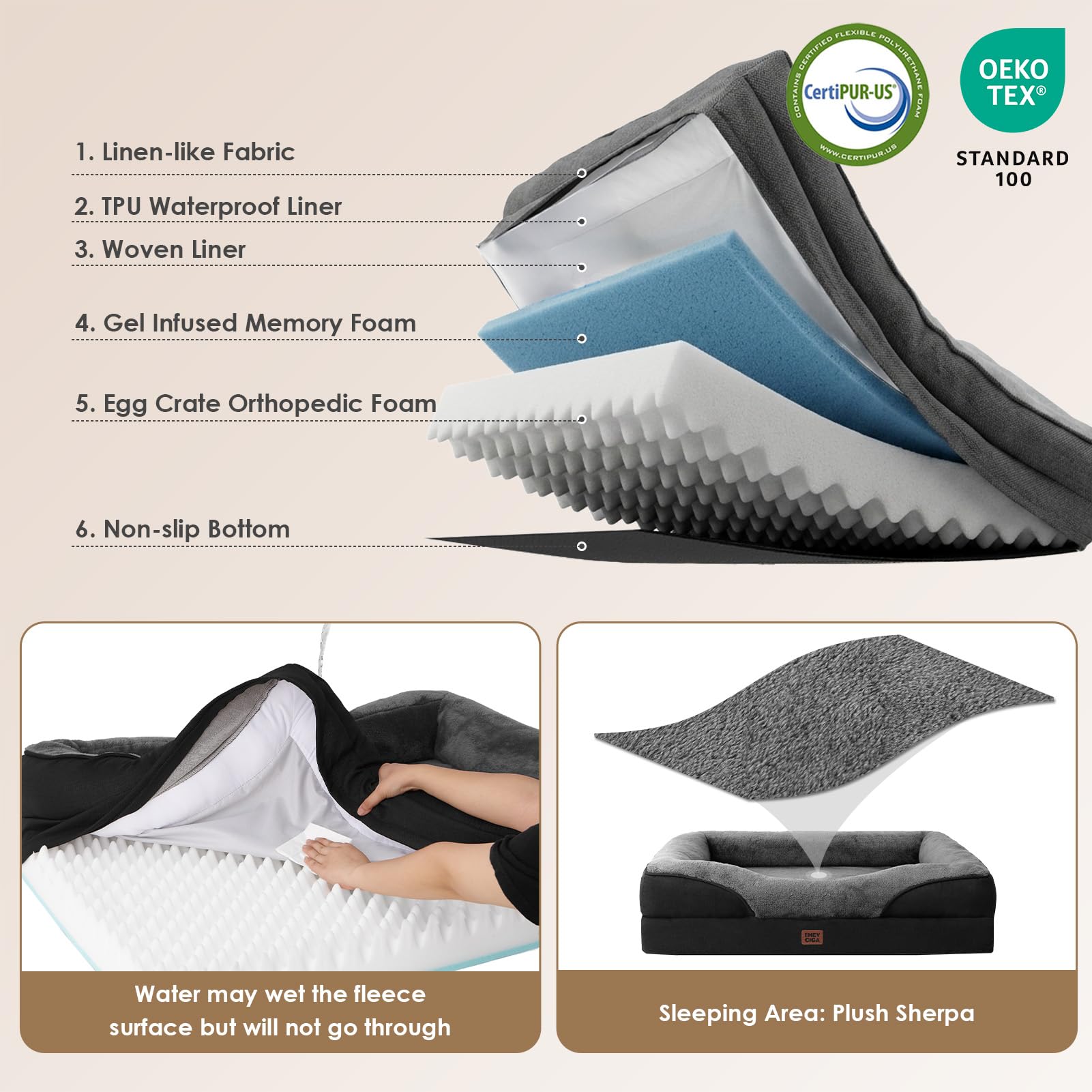 EHEYCIGA Orthopedic XL Dog Bed for Extra Large Dog, 104x69x19cm, Grey/Black