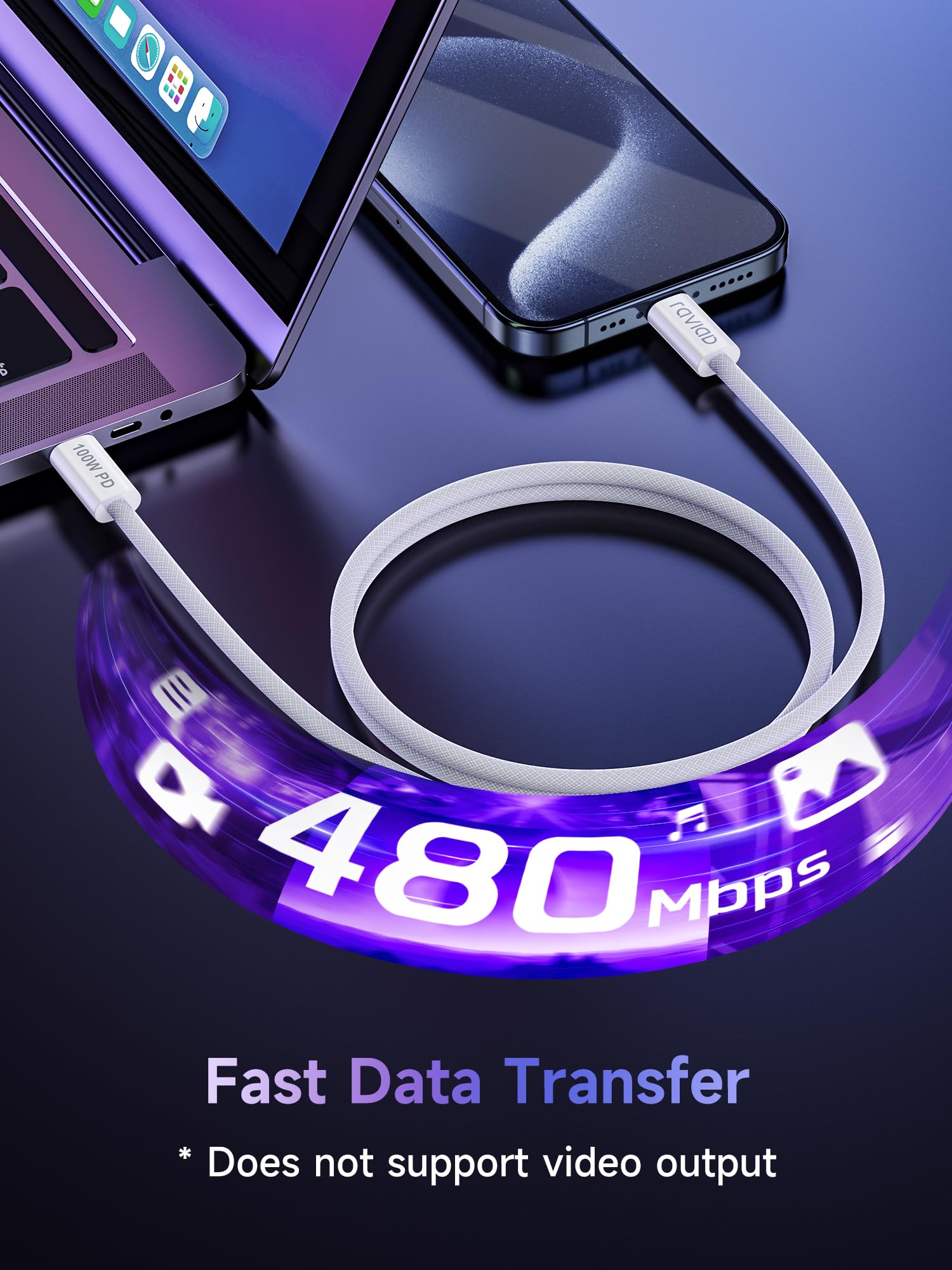 RAVIAD Cavo USB C USB C 100W [2Pezzi-1M] Cavo USB Type-C PD 5A Ricarica Rapida Cavo Tipo C con E-Mark Chip per iPhone 15/15 Pro/15 Pro Max, Samsung S24/S23/S22, MacBook Pro/Air, Pad Pro, Pixel- Bianco