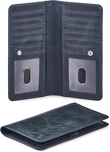 Cartera para hombres y mujeres, de cuero real, larga, plegable, con bloqueo RFID, delgada, elegante, funda para tarjetas de crédito, soporte para