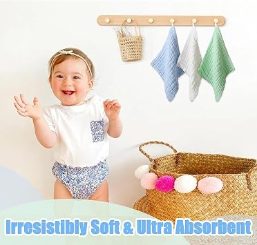 Baby Washcloths 6 Pack Muslin Baby Face Towels Soft Muslin Washcloths for Newborn Cotton Wash Cloth Set for Baby Body Natural Baby Wipes for Delicate Skin Baby Registry as Shower 11x11 inches (blue)