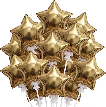 30 Pcs Mini Star Self Inflatable Balloons with Sticks Self Inflating Pentagram Balloons for Party Decorations Star Balloon Set for Graduation 4th of July Birthday AnniversaryGold,6 Inches