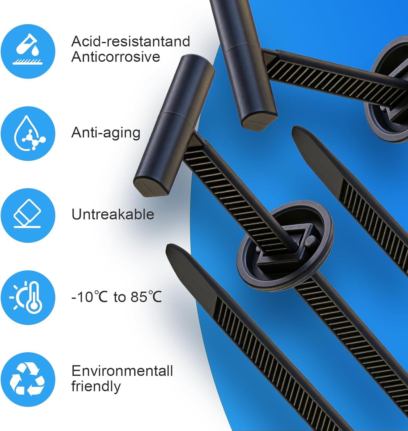 60PCS T-Head Cable Tie Buckle, Heavy Duty Automotive Bumper Fastener Clips, Dual-Lock Nylon Zip Ties, Tool-Free Install for Car Truck Motorcycle with Storage Box