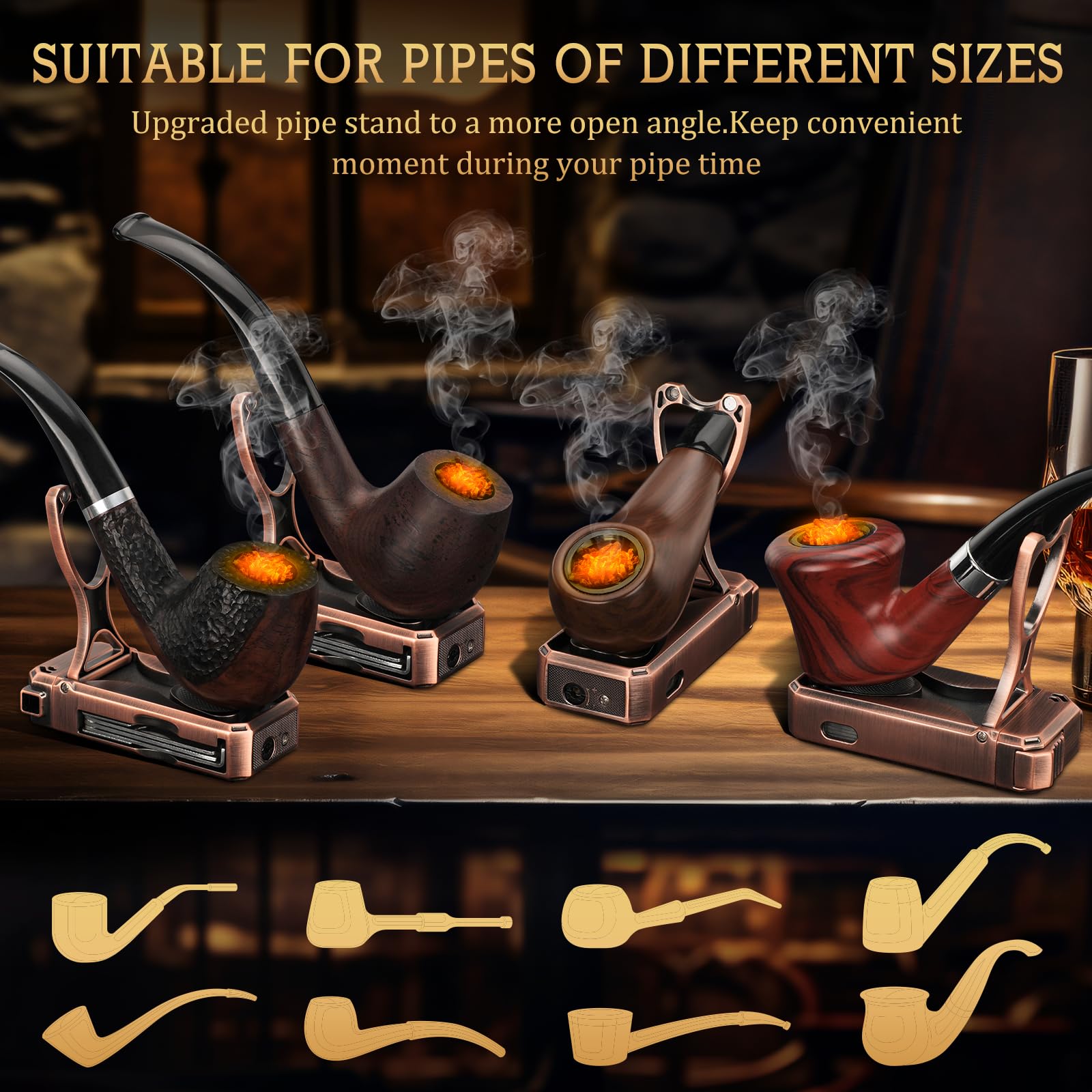 FANKAI Pipe Lighter, Built-in Stand, 3 in 1 Cleaner Tools, Refillable Butane, Gas Window with Angled Soft Flame, Pipe Gift Butane not Included