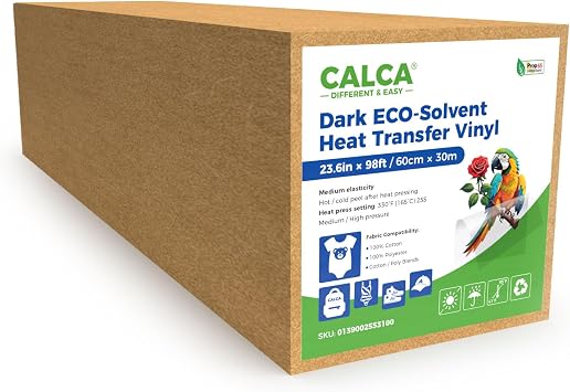 CALCA HTV Vinyl Roll White Printable Heat Transfer Vinyl for Inkjet Printer, Heat Transfer V-inyl Roll White Iron on V inyl for Light or Dark T-Shirt Fabric 23.6" x 98ft