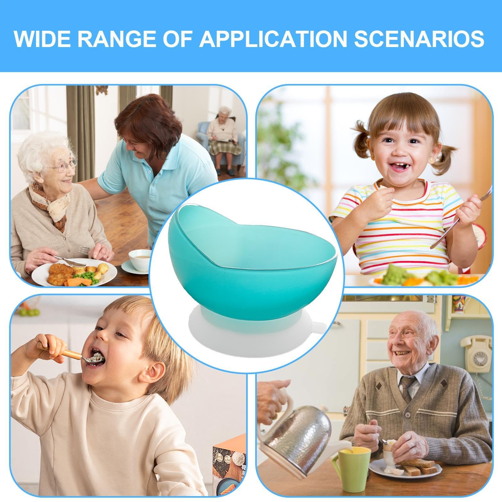 Bols pour personnes âgées, antidérapants, passent au lave-vaisselle, bol à cuvette haute et basse – Assiette creuse avec base ventouse, vaisselle auxiliaire adaptative pour personnes handicapées et