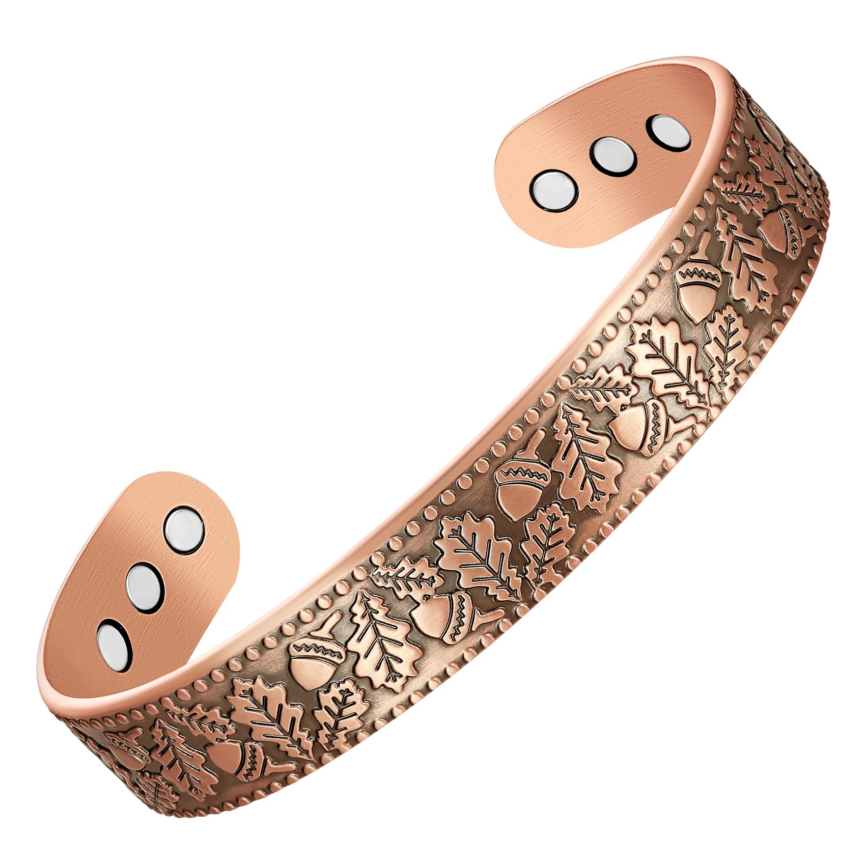 Jecanori Copper Magnetic Bracelets for Men, Oak Tree Pattern Solid Copper Brazaletes with 12pcs Ultra Strong Magnets,Adjustable Size Cuff Bangle with Jewelry Gift Box