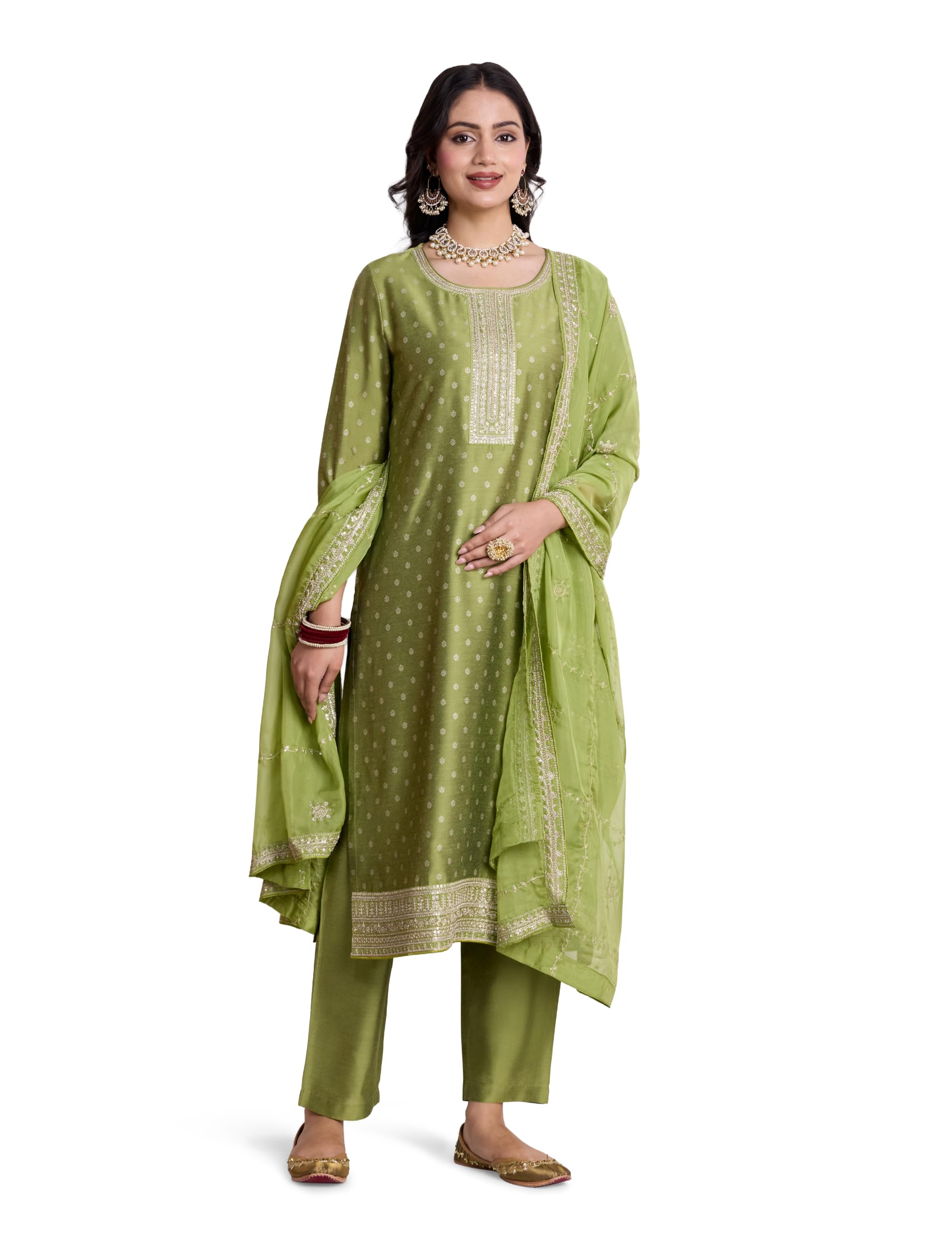 amazon brand - myx Women's Embroidered Kurta Set with Designer Dupatta (Available in Plus Sizes)-picture-46