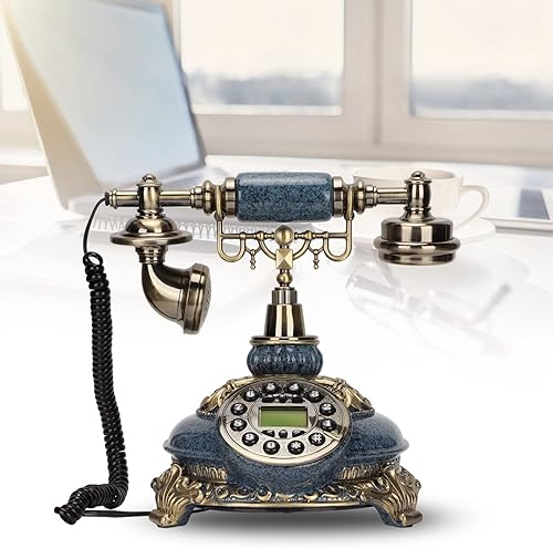 Miniatura 5 de Teléfono vintage con dial de botones, teléfono fijo retro antiguo, identificación de llamadas, teléfono fijo con cable, teléfono fijo para