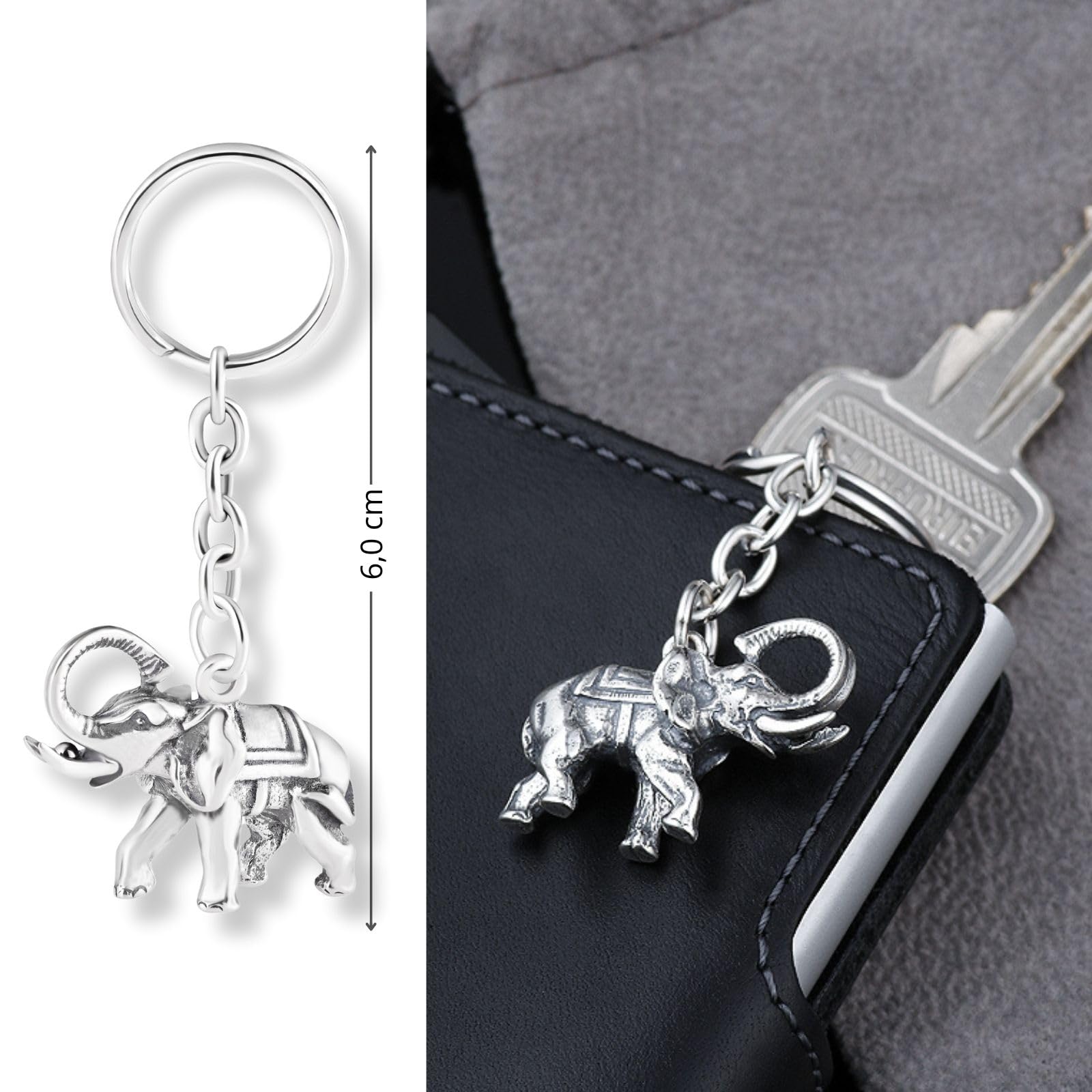 Herren Schlüsselanhänger Glücksbringer Elefant Aus Sterling Silber