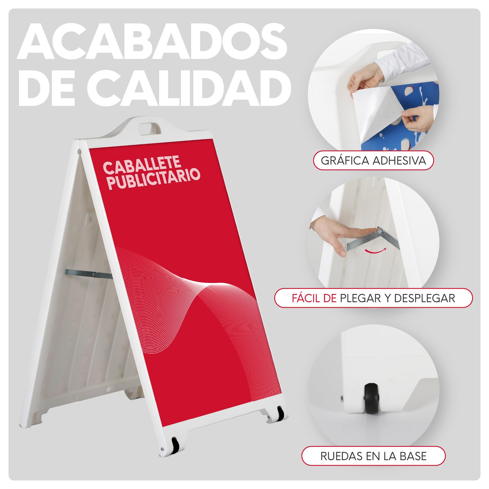 Caballete Publicitario de Acera, Soporte Plegable de Exterior con Asa y Ruedas, Expositor para Carteles y Anuncios en Hostelería y Comercios