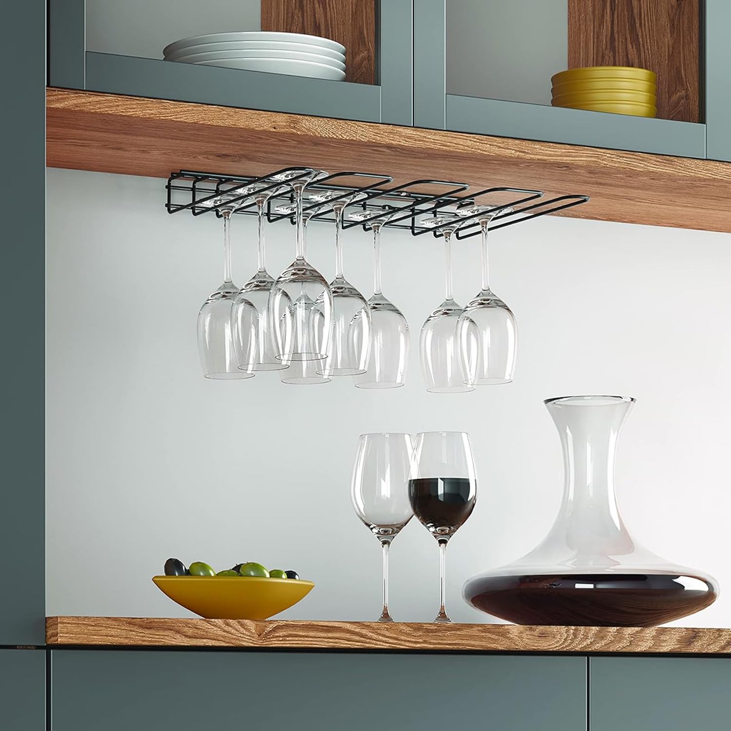 Avilia Undershelf Kitchen Goblet Holder - Hanging Glass Rack Shelf for Glass Drainer Metal, 44 x 31 x 5 cm, Black - Image 3