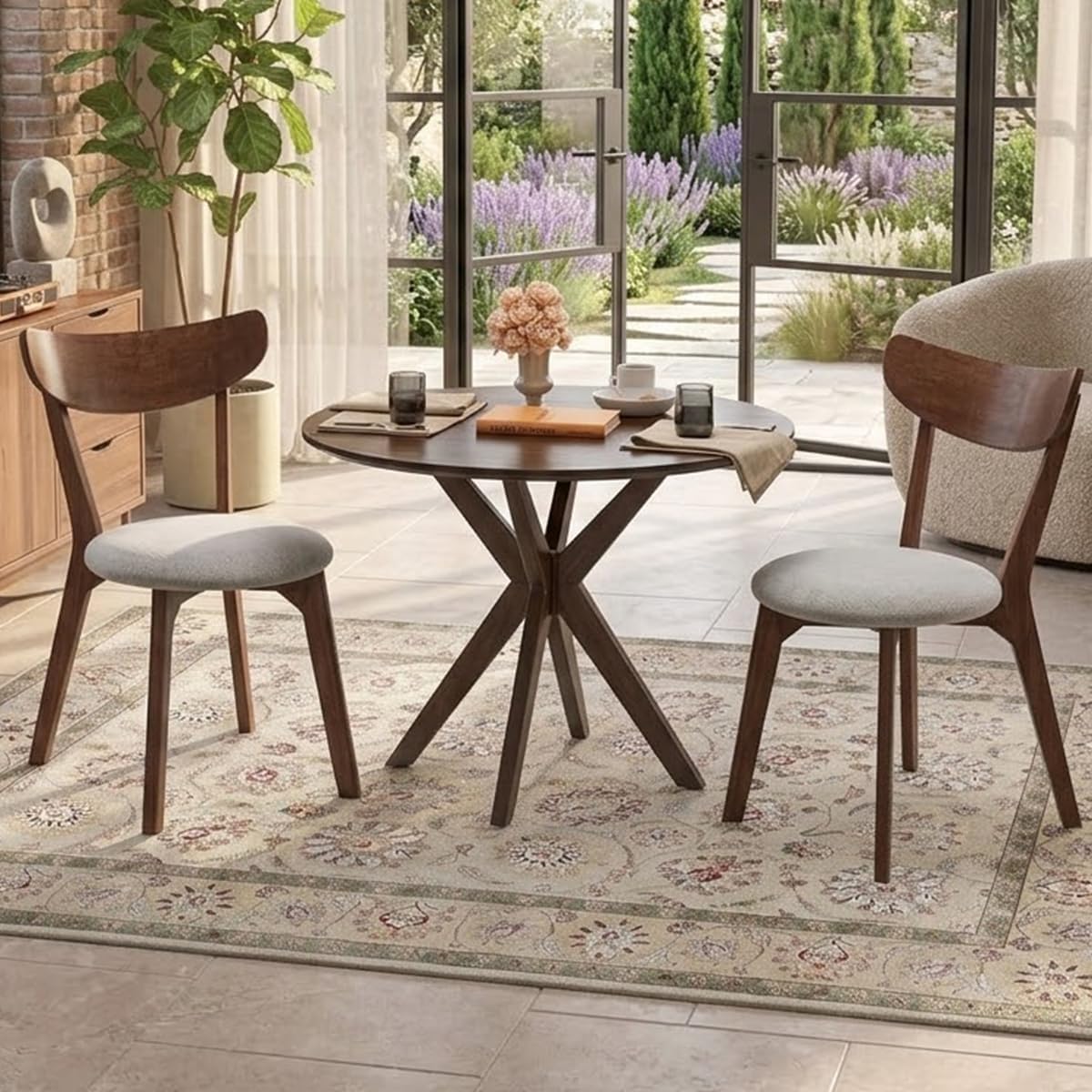 POWERSTONE Dining Chairs Set of 2, Rubber Wood Chairs with Back, Mid-Century Modern Kitchen Side Chairs for, Kitchen, Dining Room, Restaurant, Bistros