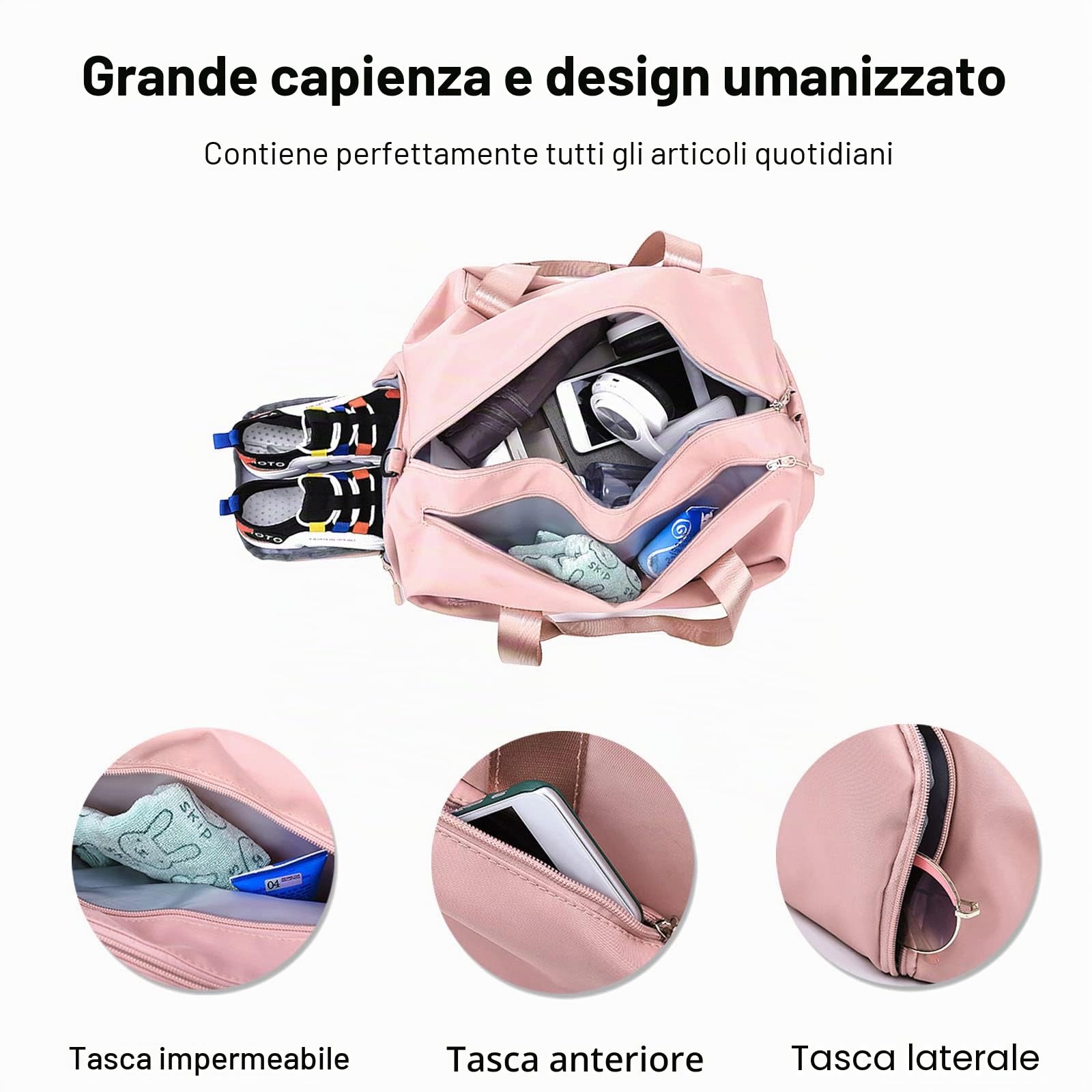 FANDARE Ultraleggero Borsone da Viaggio Borsa Palestra Borsa Sportivo Weekender Borsone Donna Uomo Grande Piscina Palestra Borsa a Spalla con Scomparto Scarpe & Tasca di separazione bagnata e asciutta