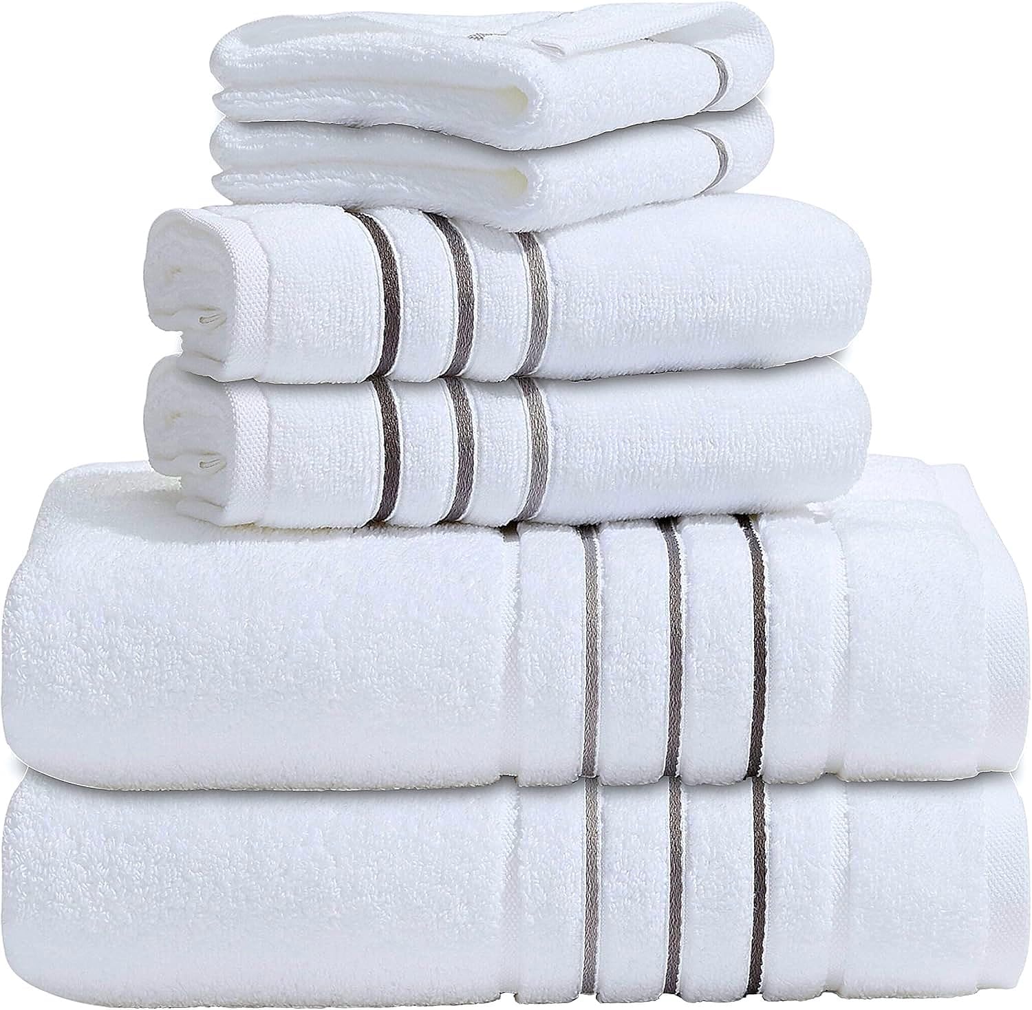 Bath Towel Set_White Towel For Bathroom, Luxury Hotel &Spa Quality, 100% Cotton .Includes 2 Large Bath Towels, 2 Hand Towels and 2 Washcloths.Super Soft, Absorbent & Decorative (White / Grey Charcoal)