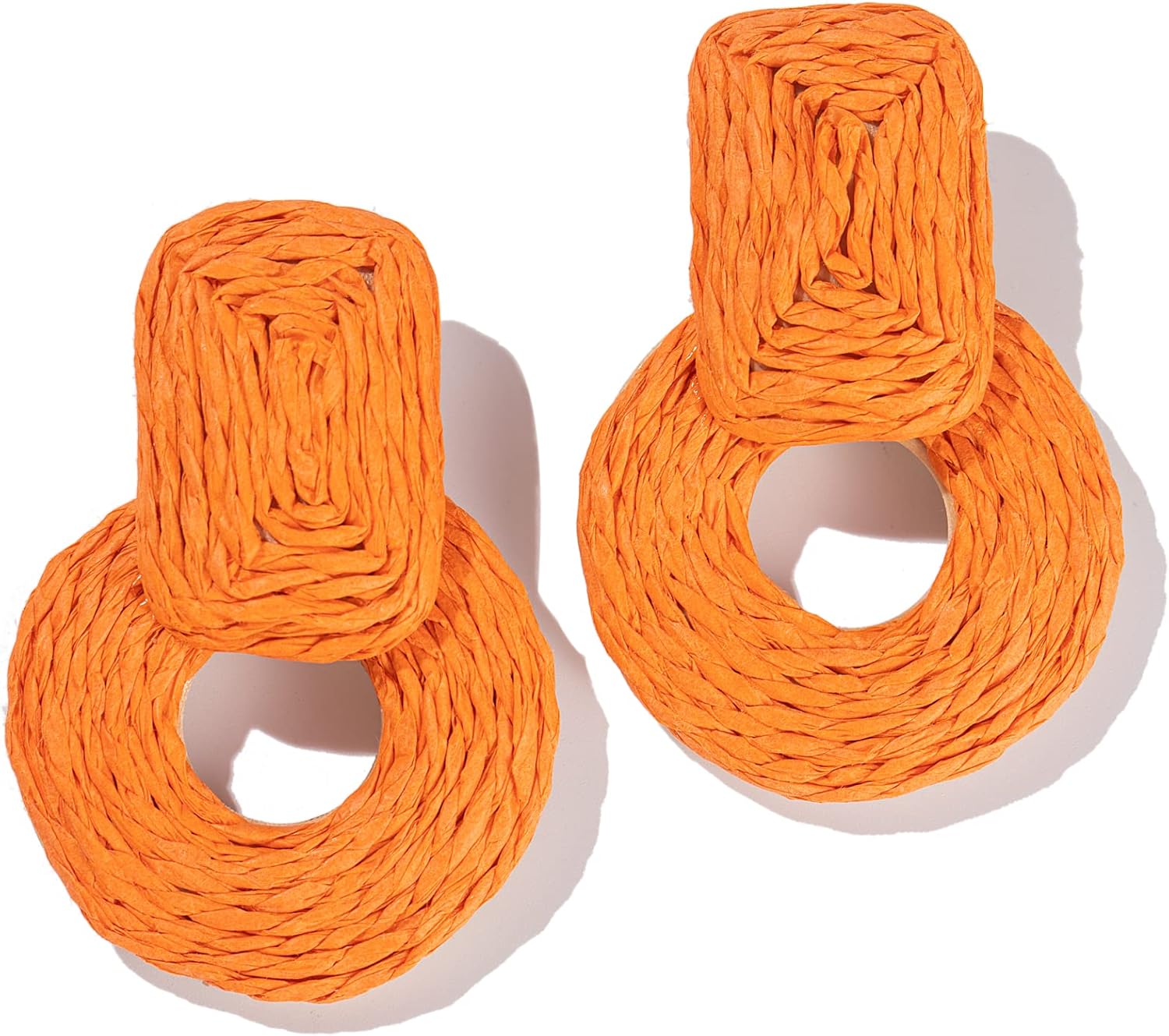 Statement Boho Rattan Dangle Earrings - Handmade Straw Wrap Summer Drop Dangling Earrings for Women