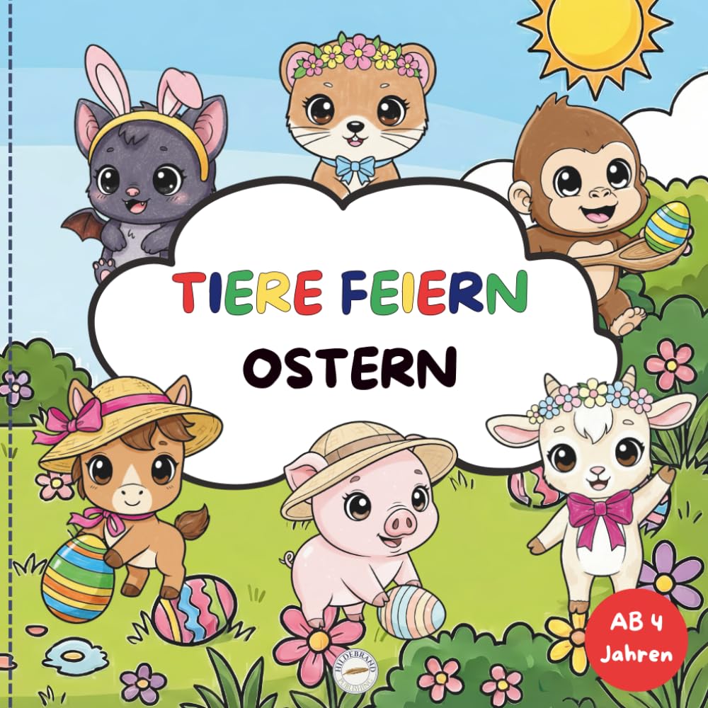 Tiere feiern Ostern: Ein niedliches Ausmalbuch für Kinder ab 4 Jahren, Geschenkidee für Vorschule, kreatives Gestalten für Jungen und Mädchen
