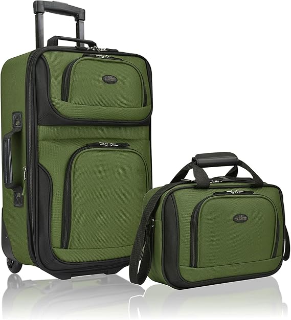 U.S. Traveler Rio Cloth Expandable Carry-on Baggage, Inexperienced, 2 Wheel