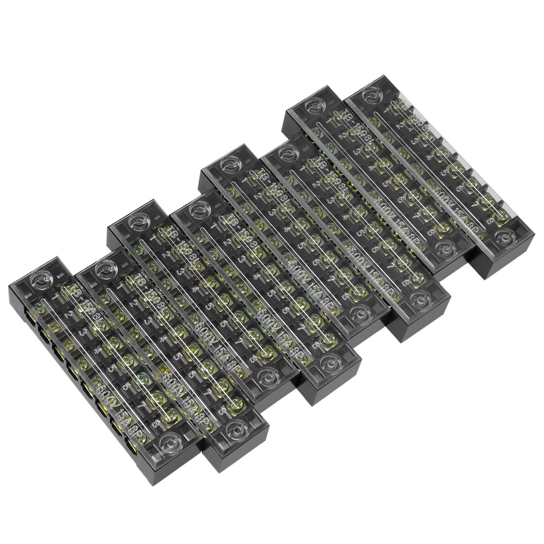 Uxcell 8 Position Barrier Terminal Block - 600V 15A, Dual Row, With Cover - View #2