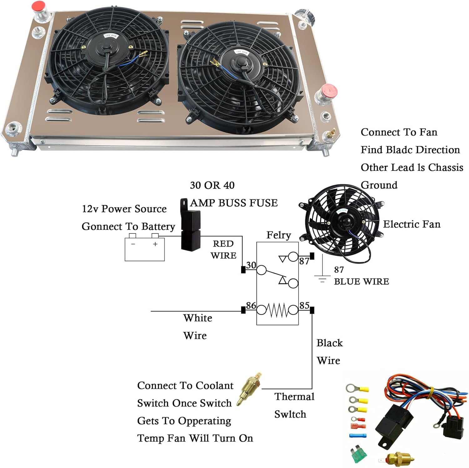 Aluminum CU1826 Radiator for 1994-2005 Chevy Blazer S10 GMC Sonoma Jimmy Isuzu Hombre 4.3L V6 Gas 3 Row Core Radiators Shroud Fan Relay Kits