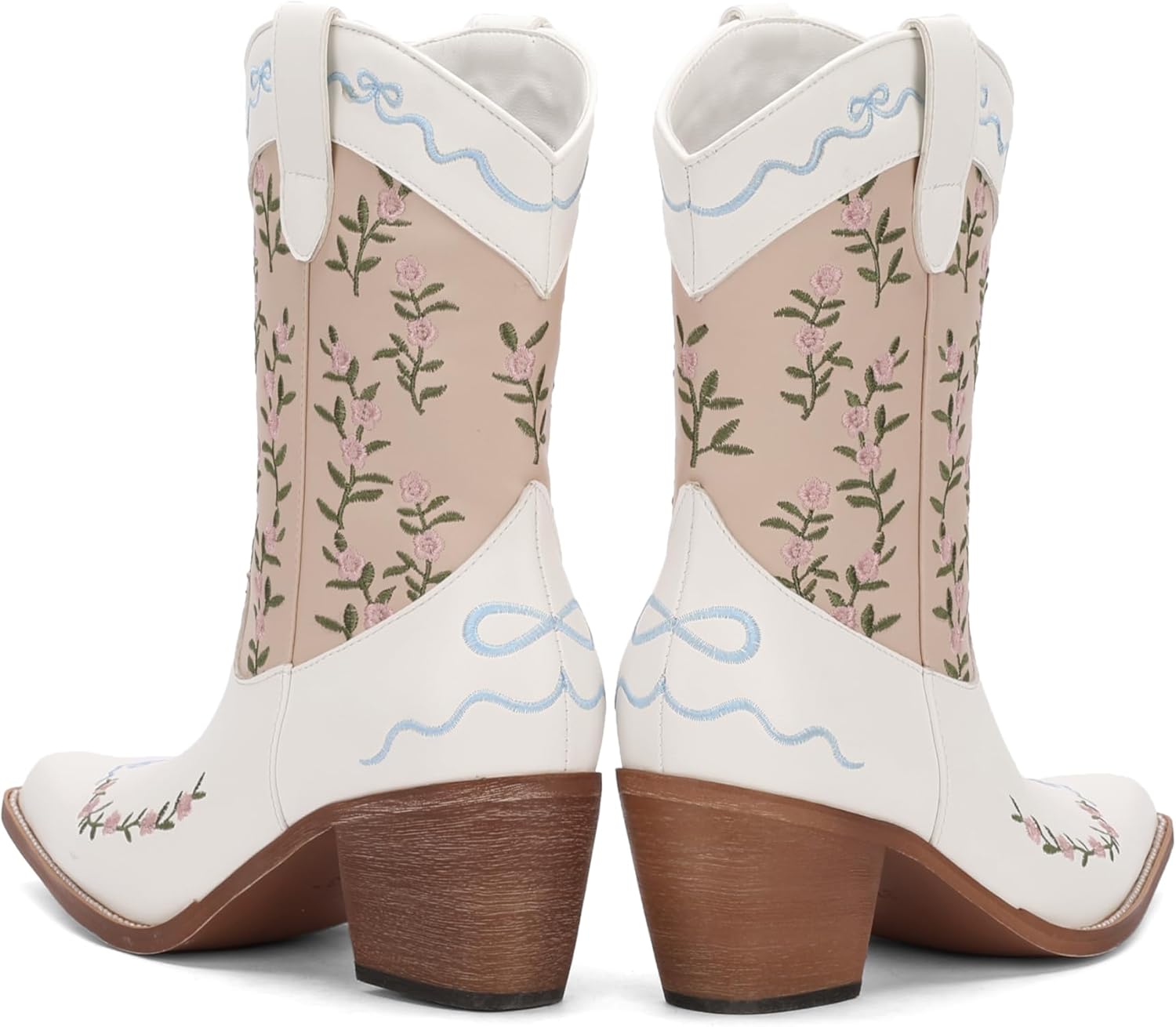 Cowboy Boots for Women Mid-Calf Western Cowgirl Boots Chunky Heel Square Toe Fashion Country Boots Pull On for Party Concert