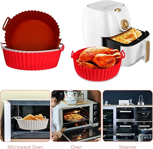 Miniatura 6 de DOITOOL 3 forros de silicona para freidora de aire, resistente al calor, olla de silicona redonda de 8 pulgadas, fácil limpieza, reutilizable, cesta