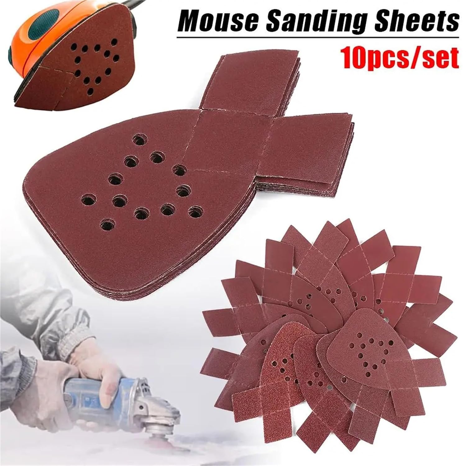 Triangular Mouse Sander Sandpaper 60PCS Home Tool Sander Discs Black Decker Abrasive Paper 40-800 Grit Detail Sandpaper Pads Mouse Sanding Sheets(180 Grit)