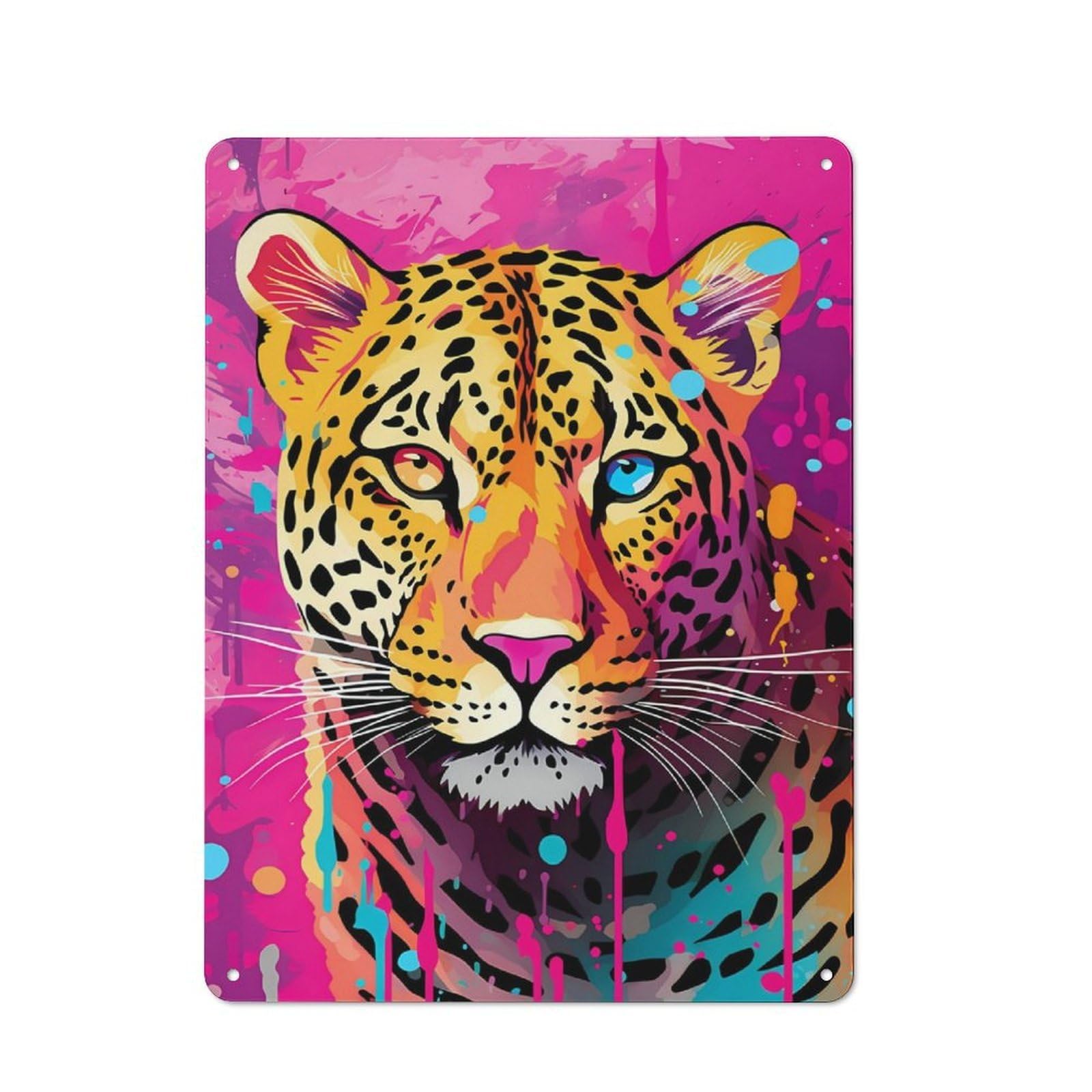 Classic Decorative Tin Plaque 40x30cm Featuring Jaguar Pop Art Portrait, Novelty Wall Art for Home, Shop, Pub Or Studio Wall