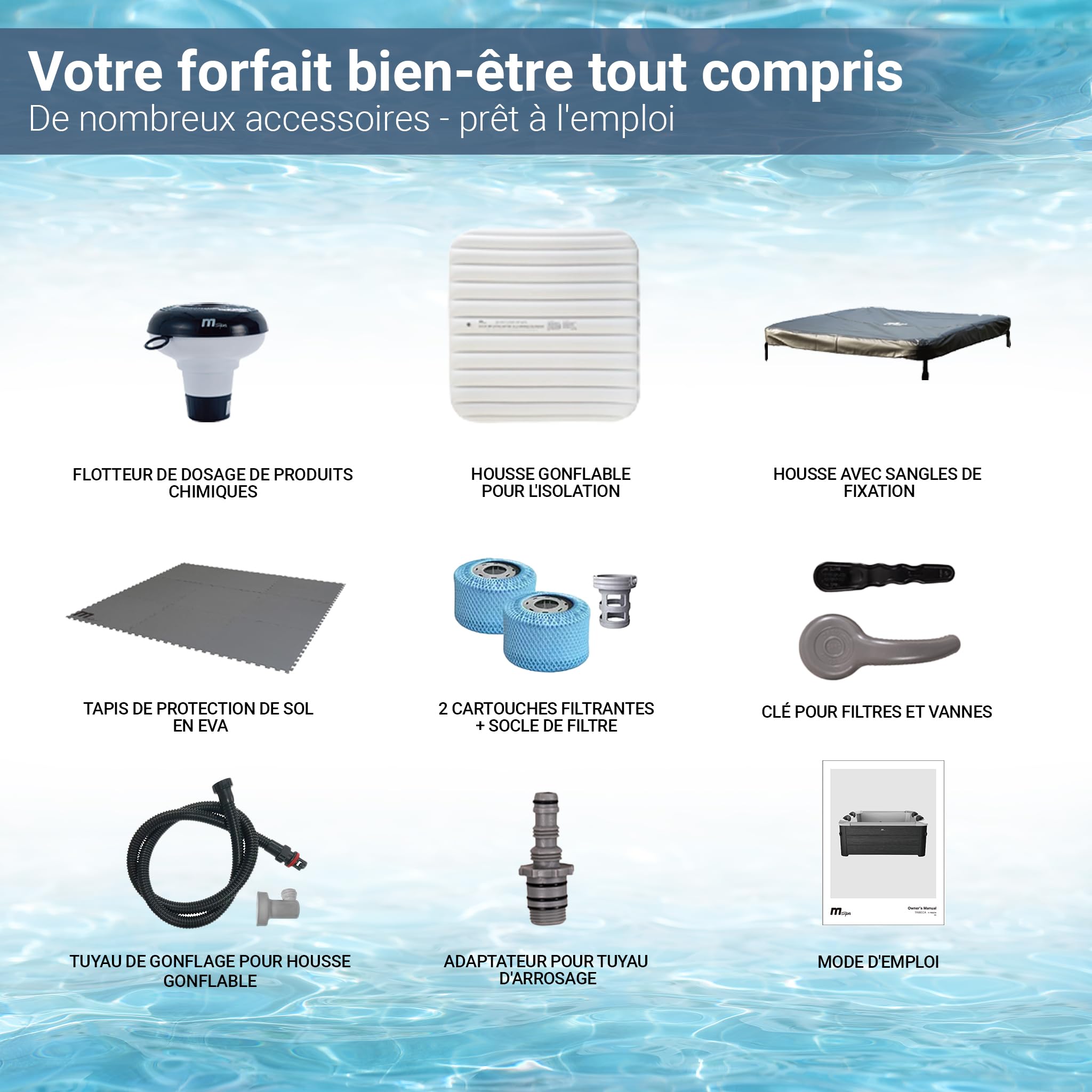 Miweba MSpa Spa extérieur Tribeca paroi Rigide - Contrôle Via Application - Spa 6 Personnes 160x160x65 cm - 120 Buses de Massage - Utilisation Toute l’année Hiver résistant