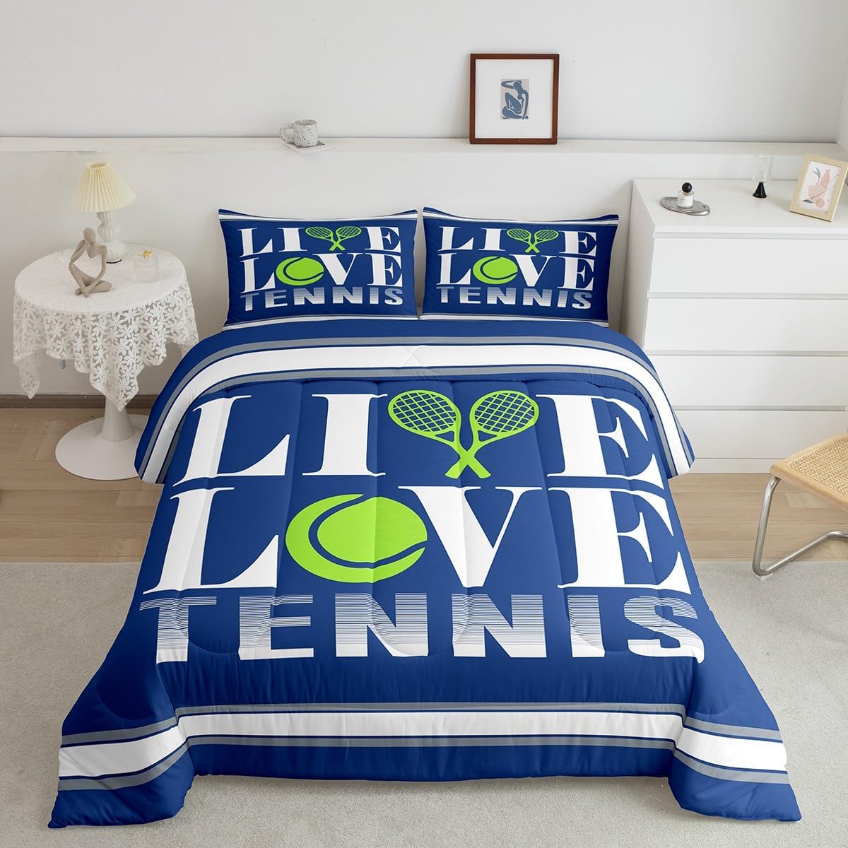 Feelyou Kids Tennis Comforter Set Full Size Tennis Ball Bedding Set for Boys Girls Teens Bedroom Decor Ball Gaming Comforter Women Men Gift for Tennis Lover Duvet Set with 2 Pillow Case