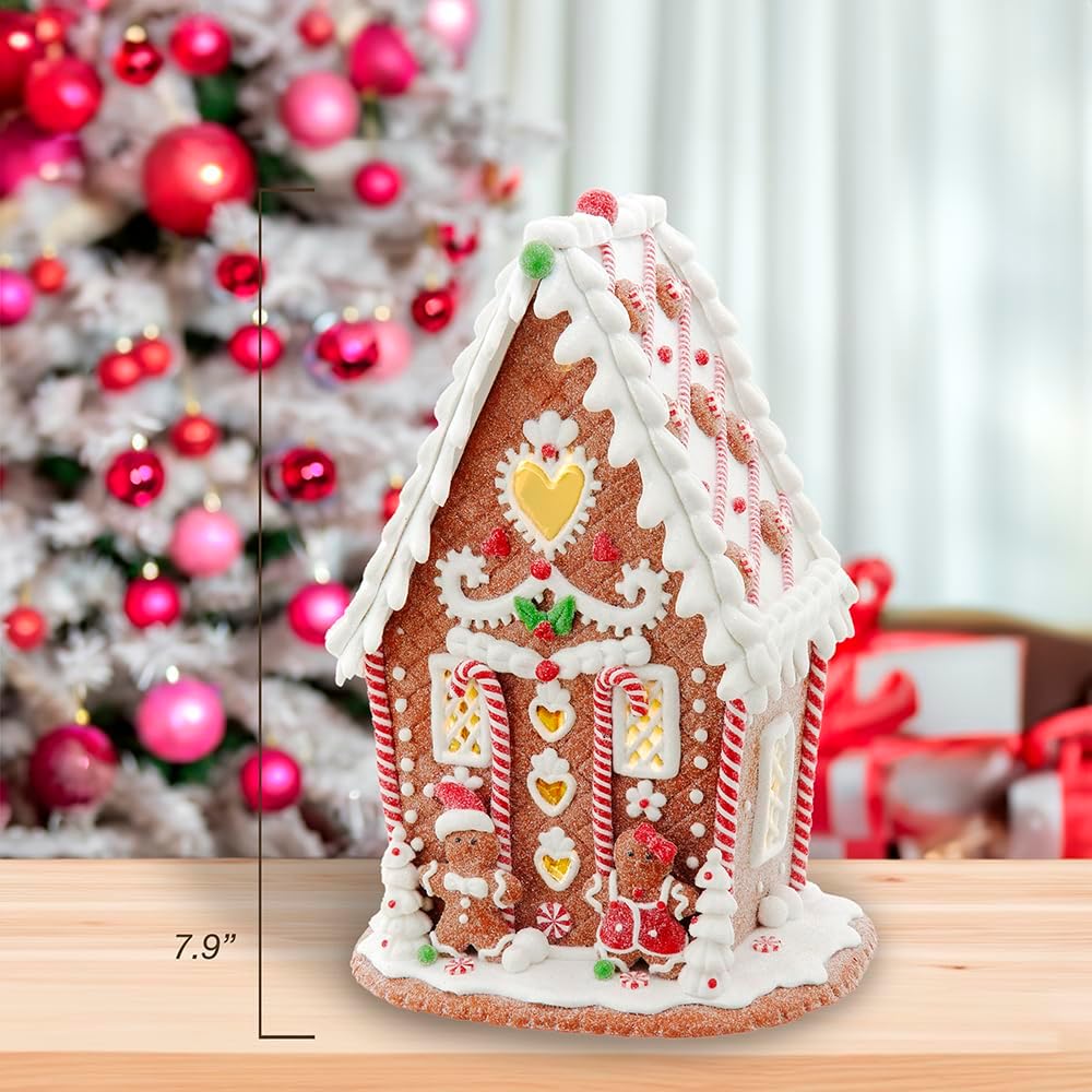 Kurt Adler 7.87-inch Battery Operated LED Gingerbread House with Heart