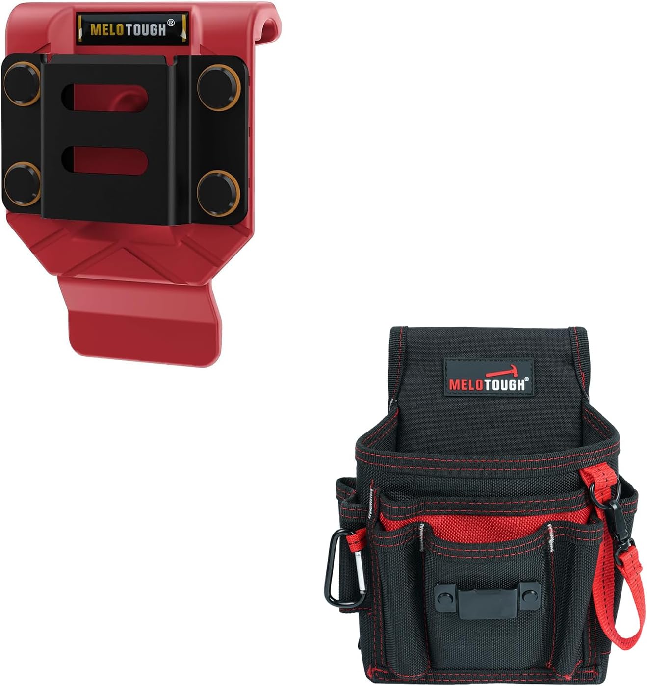 MELOTOUGH Drill Belt Clip & Holster, Tool Pouch with 13 Pockets, Red Plastic