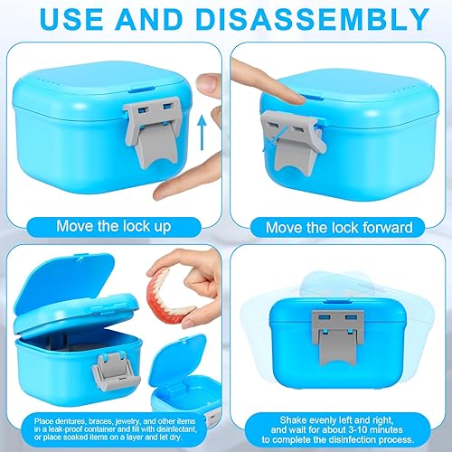 Miniatura 4 de Taza de baño de dentadura a prueba de fugas, estuche de viaje para remojar dentaduras postizas y retenedores, estuche limpiador de retenedores,