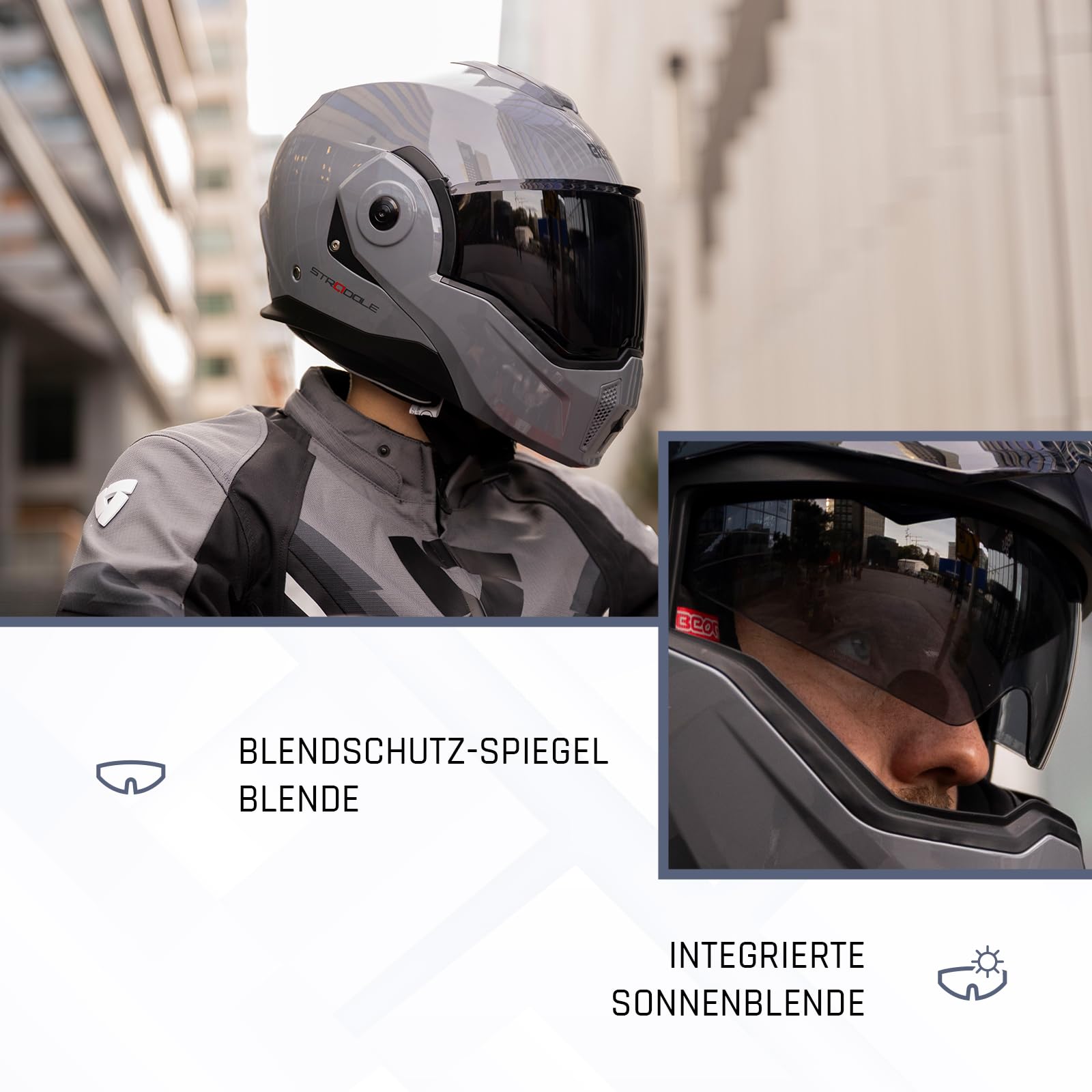 BEON Stradale Motorradhelm - Systemhelm Klapphelme mit Visier und Sonnenblende - Rollerhelm Sonnenblende - Motorrad Helm Damen & Herren - Integralhelm 180° Klappbar - XXL