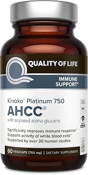 Quality of Life Kinoko Platinum AHCC 750 mg and Oligonol Lychee Extract - for Immune Support, Healthy Aging