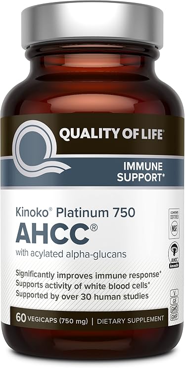 Quality of Life Kinoko Platinum AHCC 750 mg and Oligonol Lychee Extract - for Immune Support, Healthy Aging