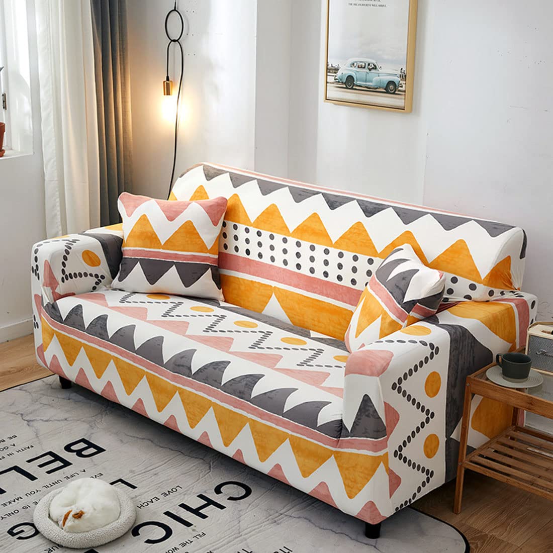 Housse de canapé antidérapante et lavable en polyester imprimé F pour canapé sectionnel