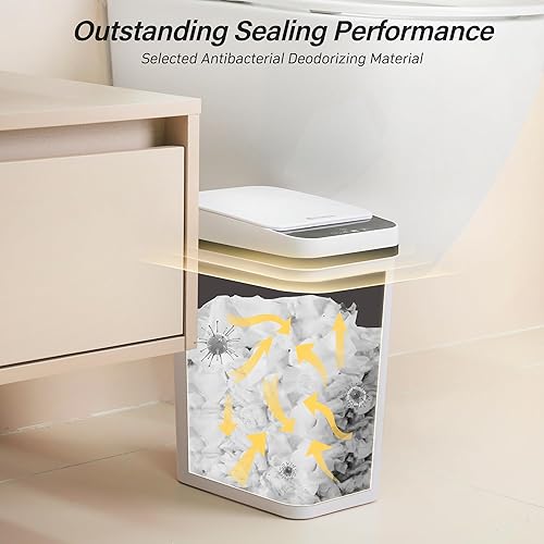 Miniatura 4 de FRESHLIX Botes de basura para baño con tapa, paquete de 2 unidades con sensor de movimiento automático sin contacto de 2.6 galones y 4 galones, cubo
