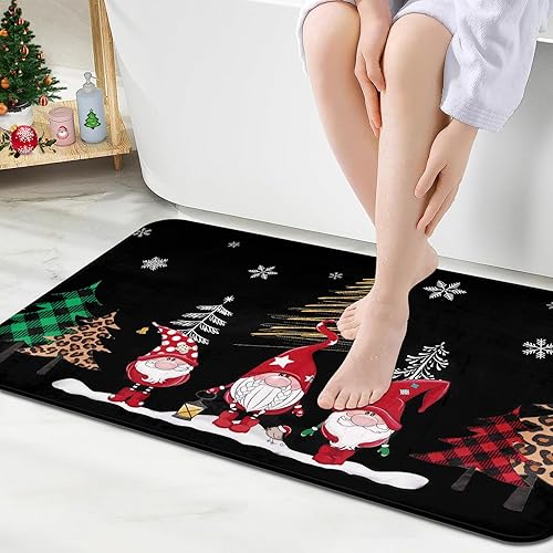 Miniatura 4 de ASPMIZ Juego de 2 alfombras y tapetes de baño de Navidad, juego de 2 alfombras de baño de árbol de Navidad de invierno, lavables, absorbentes,