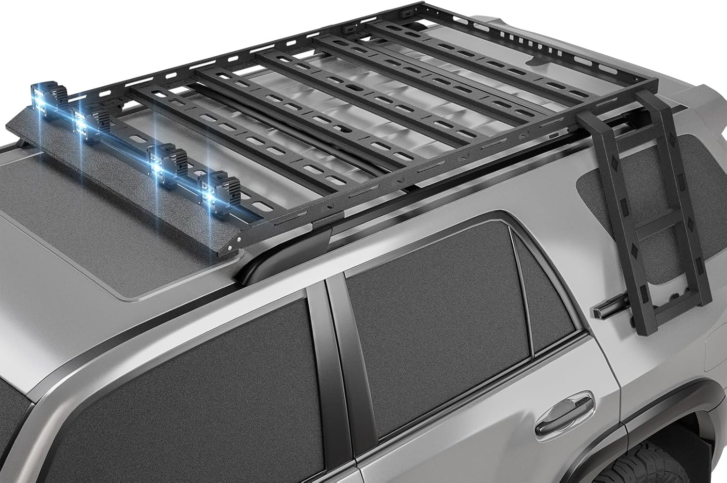 YZONA Roof Rack Hard Top Cargo Basket with Ladder & 4 LED Lights Compatible with Toyota 4Runner / Land Cruiser & Prado 4 Doors Hardtop, Rooftop Rack Carrier Luggage Storage Holder