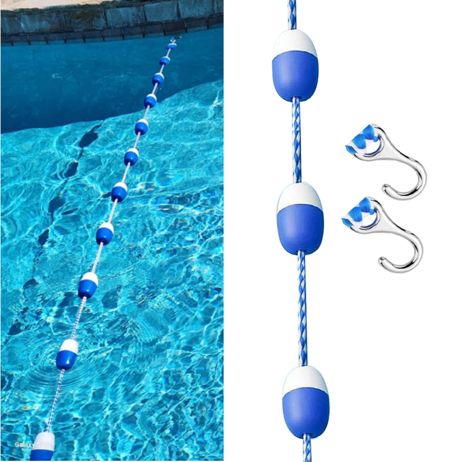 Corde de sécurité de piscine bleue et blanche réglable de 6 à 48 m avec 3 flotteurs par mètre