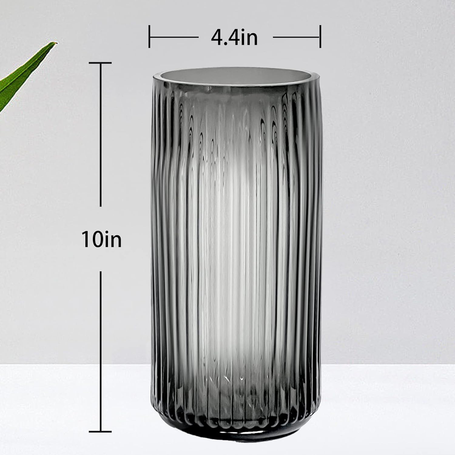 Muyan 9.8" Flower Vase for Decor Ribbed Glass Vase Modern for Centerpieces Desktop Home Office Dining Living Room Wedding (Gray)