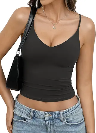 EasyGala Women's Double Lined Camisole Crop Top - V Neck, Spaghetti Straps, Sleeveless, Summer, Trendy