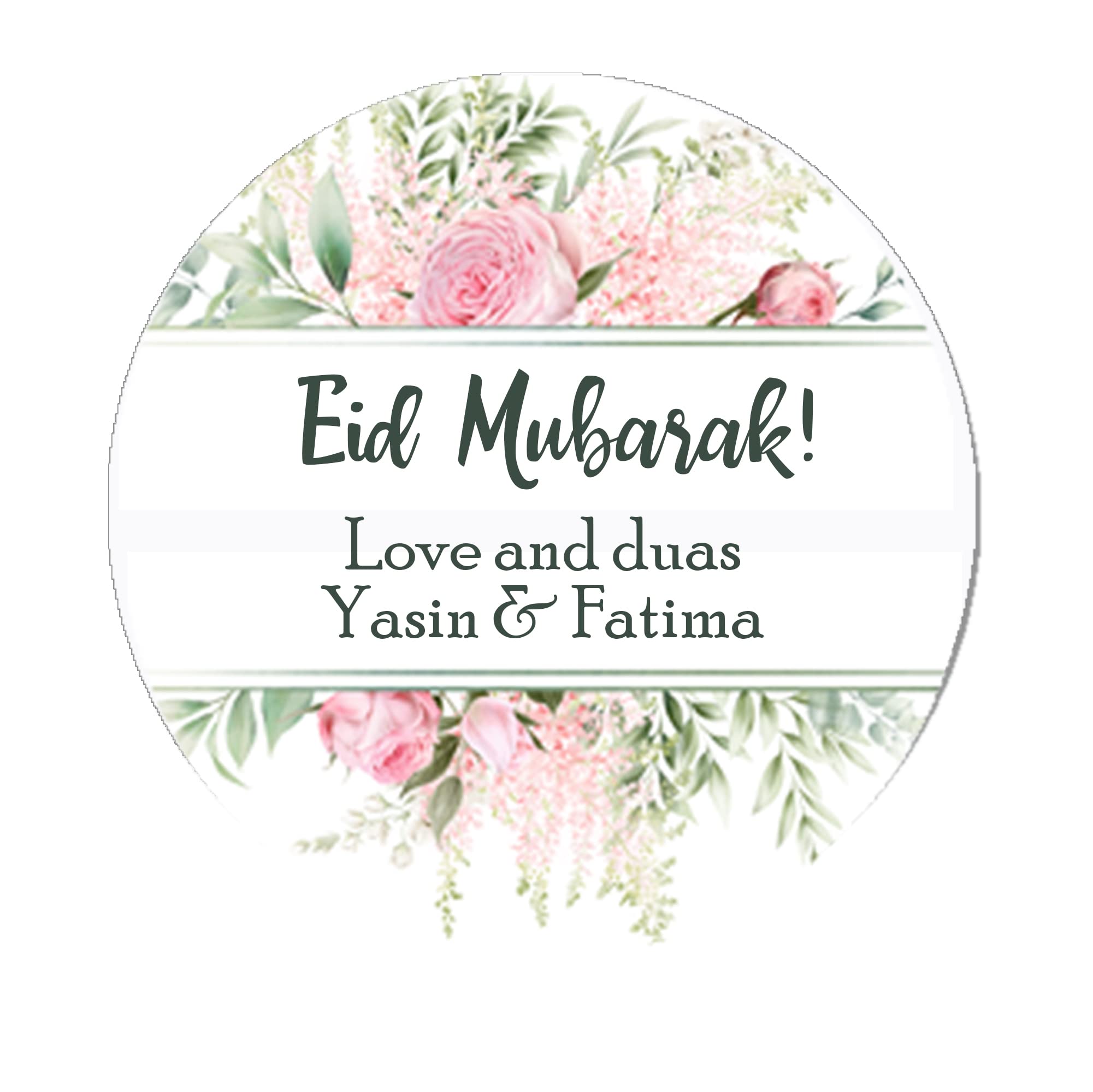 Personalised Eid Mubarak & Ramadan Kareem Muslim Celebration Paisley x 35 Stickers (Pink Floral)