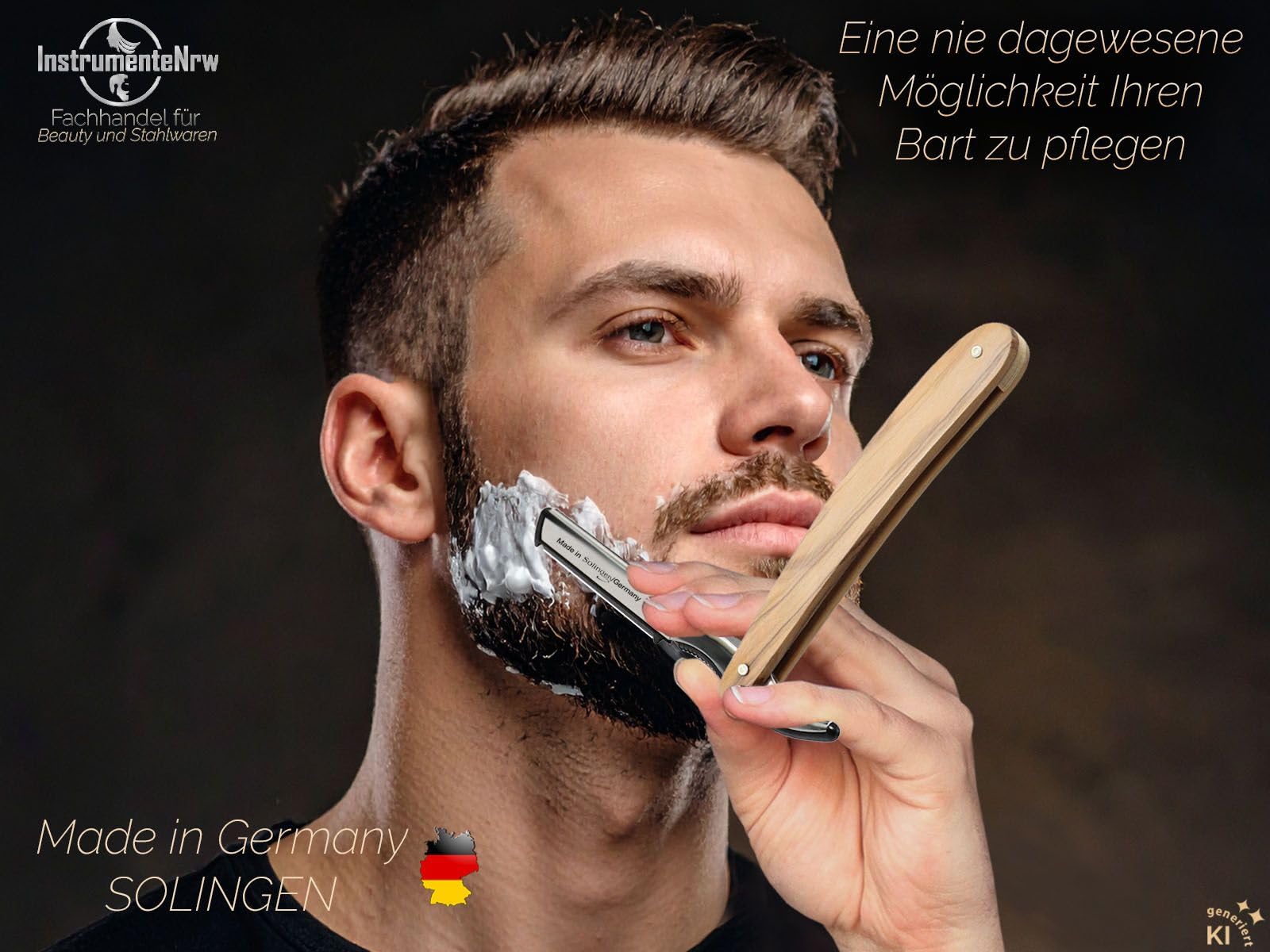Rasiermesser Wechselklingen aus Solingen Bartmesser Rasier-Set für Herren | Bartmesser aus Olivenholz mit Kleiner/Großer Rasierklinge Made in Germany Messer für eine perfekte Nassrasur
