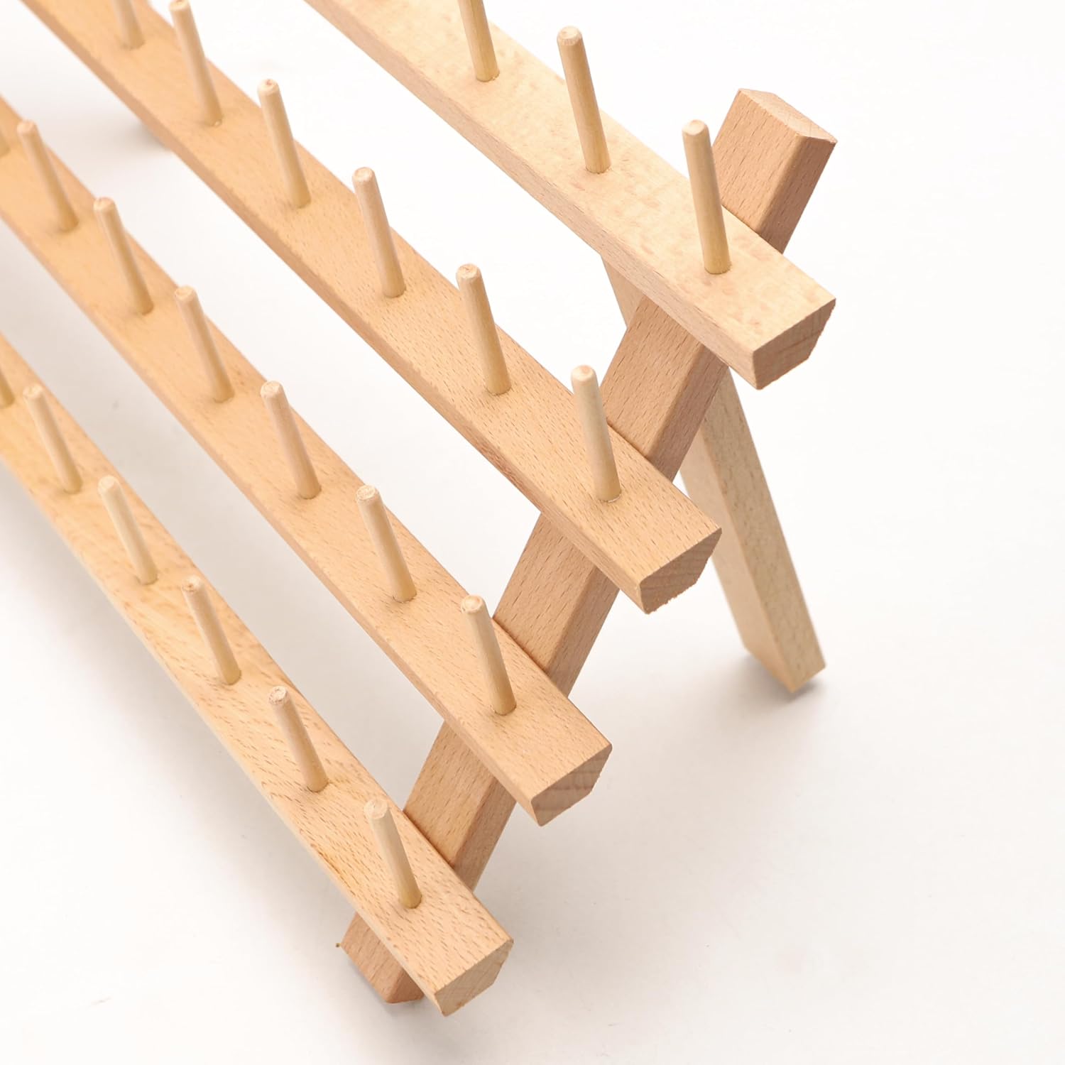 40 Mini Spools Solid Beechwood Free-Standing Thread Rack Small Sewing and Embroidery Thread Cone Holder and Organizer Without Hanging Hooks (40 Spools)